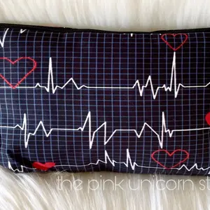 Medical Nurse Zip Bag - Heartbeat Navy with Unique Heartbeat Design, Ample Storage Space, Zip Closure, 8.5” x 5.5” Organiser Accessory
