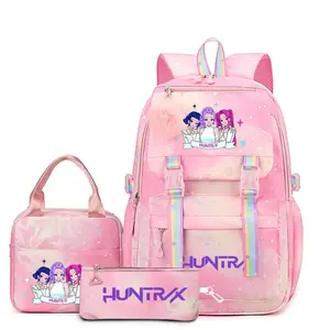 New 3-Piece Set: K-Pop Girl-ThemedColorfulBackpack, Lunch Bag, and PencilCaseSet,fashionable and versatile, casualandtrendy