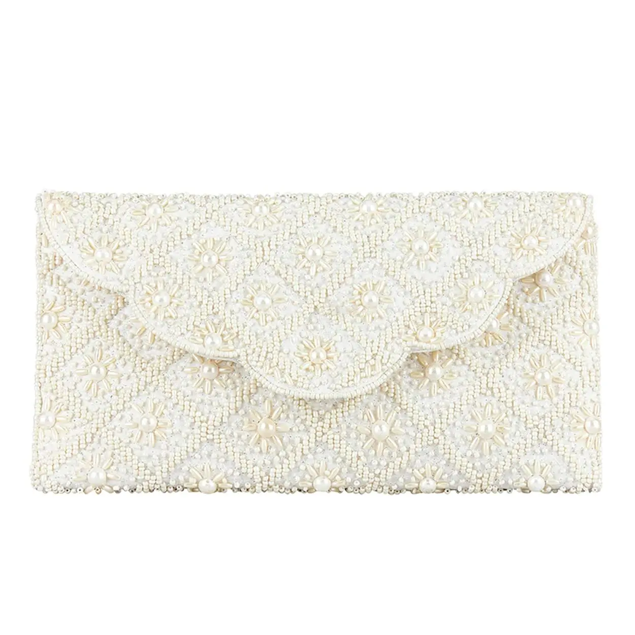 FSX Women's Elegant Sophia Floral Evening Clutch Bag - Ivory, 1-Size, Pearl Accents, Glass Beading, Bridal Dress Accessory