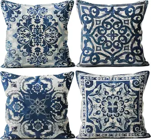 Blue Throw Pillow Covers - Blue Pillow Covers 18x18 Set of 4, Decorative Blue and White Pillow Covers, Chinoiserie Pillow Cover, Chinoiserie Decor