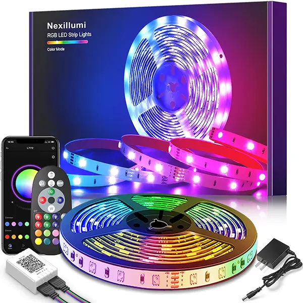 Nexillumi RGB LED Strip Lights 100ft for Bedroom Indoor Party Home Room Decor with Remote and APP Control, Color Changing LEDs