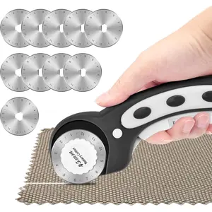 45mm Black Ergonomic Rotary Cutter for Fabric with 10pcs Replacement Blades, Rolling Cutter with Safety Lock for Leather Paper Crafting Sewing Quilting