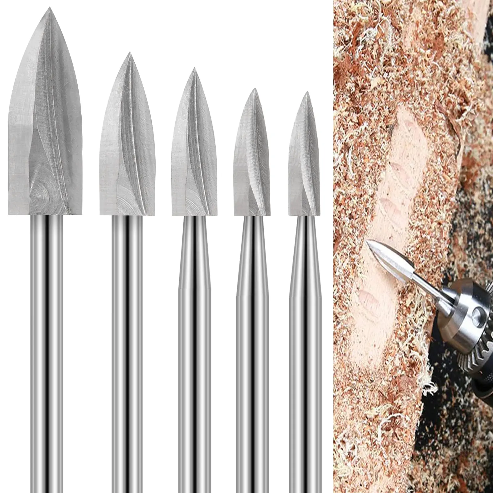 5 Pcs Wood Carving Drill Bits Set for Dremel Rotary Tool,Engraving Drill Accessories Bit Wood Crafts Grinding Woodworking Tool with 1/8” Shank for DIY Carving Drilling Micro Sculpture,Hand Tools Kits,Summervibes