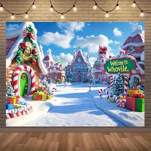 1pc Dr. Seuss Inspired Whoville Christmas Village Backdrop with, Snowy Street,Christmas Eve Tapestry, Christmas Decorations, Christmas Banner, Banner, Christmas Backdrops For Photography Christmas Tree Tapestry Wall Decor bedroom accessory