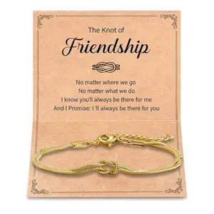 Infinite Love Knot Friendship Bracelet with Card – 18K Gold / 925 Silver Adjustable Snake Chain Bracelet, Matching Partner Bracelet for Best Friends Couples, Gift for Boyfriend Girlfriend, Birthday Valentine's Day Christmas