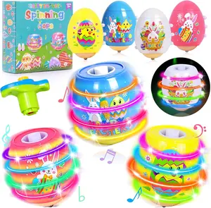 4 Pack Light Up Spinning Tops for Kids – Musical Flashing Spinner Toys, Easter Basket Stuffers, Toddler Gifts, LED Sensory Toys, Party Favors & Goodie Bag Fillers