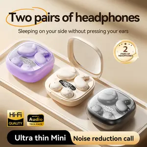 Sleeping Earbuds 2 Pairs, Ultra-Thin Mini Invisible Wireless Bluetooth 5.4 Headphones, Side Sleep No Ear Pain, Hi-Fi Stereo, Noise Reduction Call, Zero Latency Gaming, 76H Playtime with LED Display