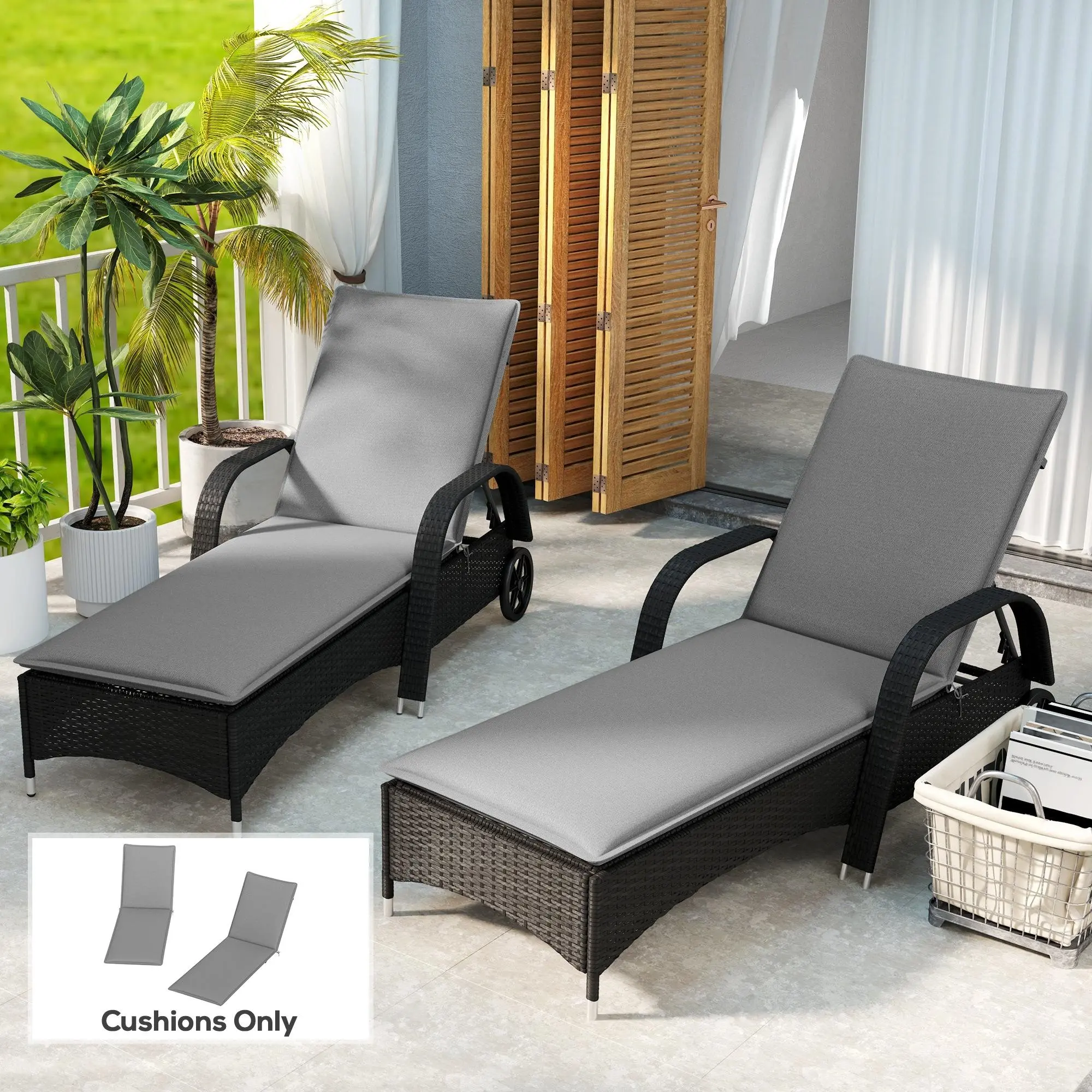Set of 2 Foldable Outdoor Chaise Lounge Cushions, UPF50+ 200gsm Patio Furniture Pads, 76"x23" Gray, Ideal for Poolside Sunbathing
