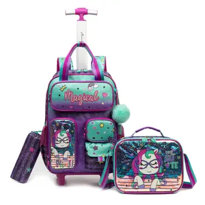 Kids School Backpacks for Girls Boys with Lunch Bag for Elementary Students Magical Design Rolling Backpack Set Featuring Unicorn Theme outdoorfun