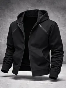 Men's Hooded Open Front Sweatshirt, Casual Long Sleeve, Precise Zipper Design, Soft Fabric, Anti-Pilling & Wrinkle-Resistant, Adjustable Drawstring, All Seasons, Tops