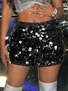 Women's Glitter Sequins Mini Skirt, Fashionable Culottes for Party Club Dating, Ladies Bottoms for All Seasons