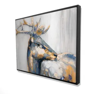 360 stand Golden Deer Framed Canvas, 36x48 in, Decorative Artistic Artwork for Bedroom Wall Decor, Ideal Home Decor Gift (Model 2081-3648-AN21-1)