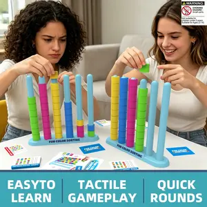 Color Stacking Puzzle Game for Kids & Family，50 Challenges Color Matching Brain Teaser, STEM Montessori Learning Toy for Problem Solving, Indoor Outdoor Family Reflex Strategy Interactive Board Game Sensory Toys, Birthday Gift for Ages 6-12 Boys Girls