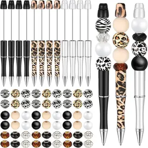 Round Ball Pen Set (56pcs), Including 8 Counts Round Beaded Pens & 36pcs Wooden Beads & 12pcs Crystal Spacers, DIY Jewelry Making Supplies For Teenager & Adults