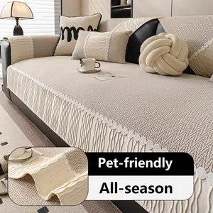 Chenille Sofa Cover, Sofa Couch Protector for All Seasons, Dustproof and Pet-Friendly, Fixed Non-Slip Luxury Anti-Scratch Sofa Blanket