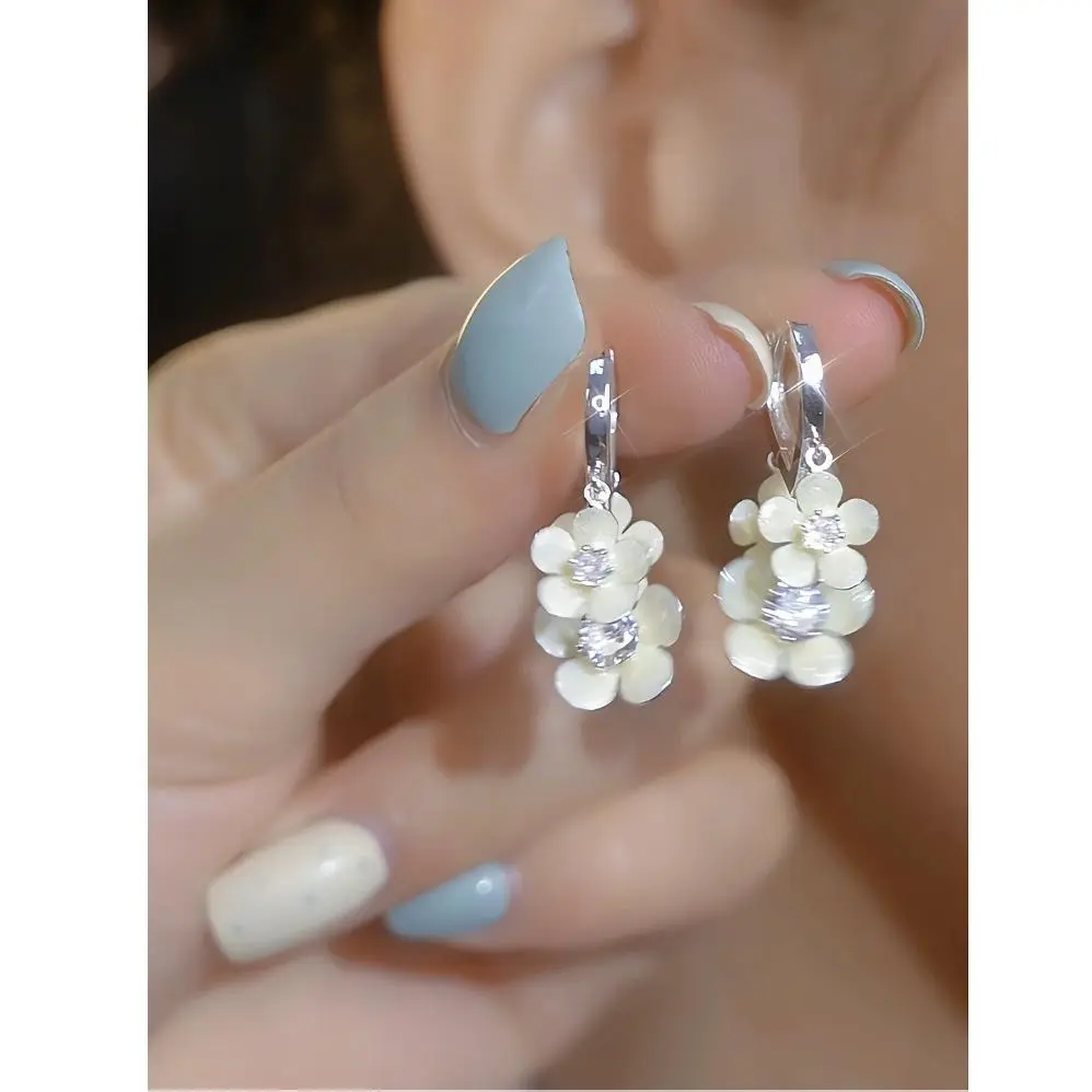 Flower Cluster Earrings with Embedded Stones, Dainty Floral Alloy Studs for Women - Lightweight Female Jewelry, Elegant Style Earrings, Dainty Earrings