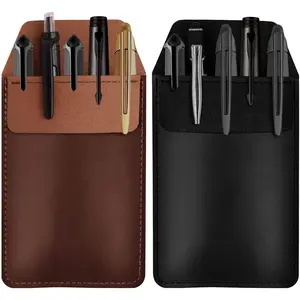 Pocket Protector, 2 count PU Leather Pocket Pen Holder Organizer Pouch for Shirts Lab Coats Pants Pen Sleeve MultiPurpose Pen Pocket Holds Pens Pointers Pencils and Notes Card (Brown, Black)