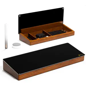 Desktop Black Glass Dry Erase Board with  Organizers for Small Office Supplies, Desk Whiteboard with Drawer for Home Office Cubicle, Accessories Included,