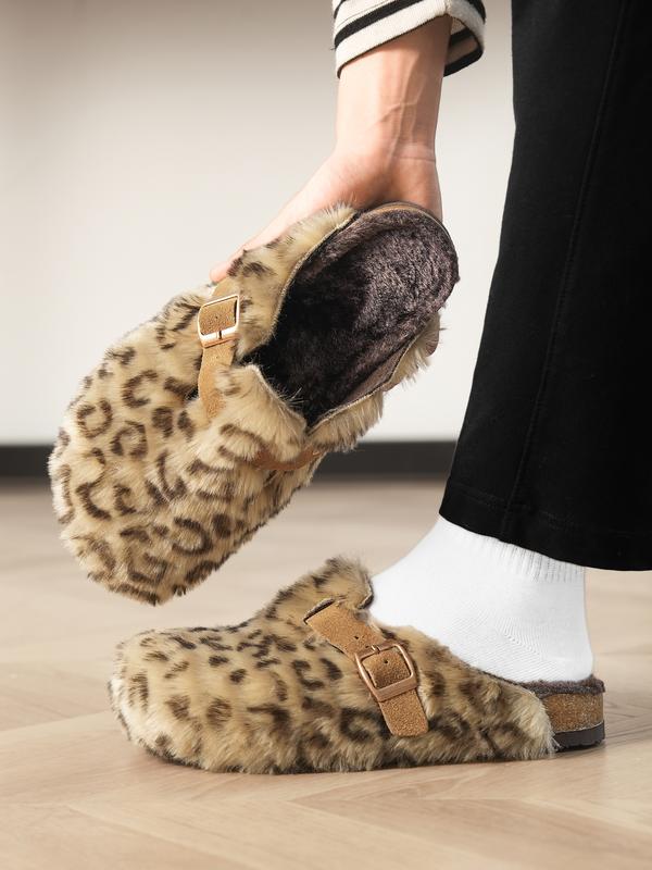 Women Men High-Quality Faux Fur, Classic Animal Pattern, Wide Fit Leopard Design, Perfect Holiday Gift, Warm Winter Shoes, Slip On Clog