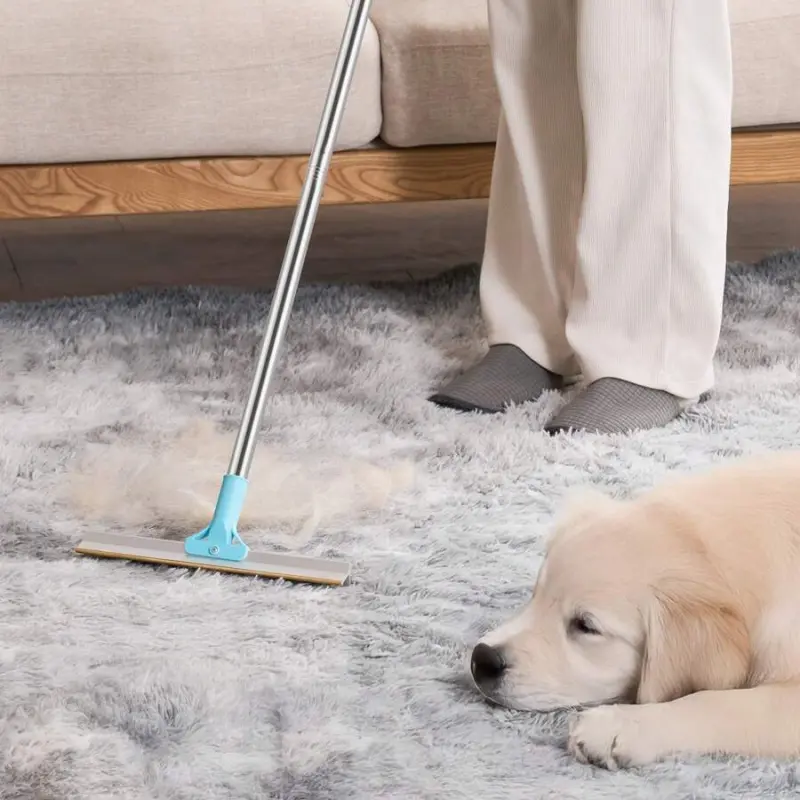 3-in-1 Pet Hair Removal Broom with Rubber Bristles - Adjustable Handle (35.83-58.46in), Fluff Scraper, Hooks, Microfiber Cloth - 1.4 lbs Reusable Dog Grooming Tool, 1.36x11.8x55.6 inches, 4.2x2.8x0.5 inches, Suitable for Sofa Furniture, Hardwood Floors, M