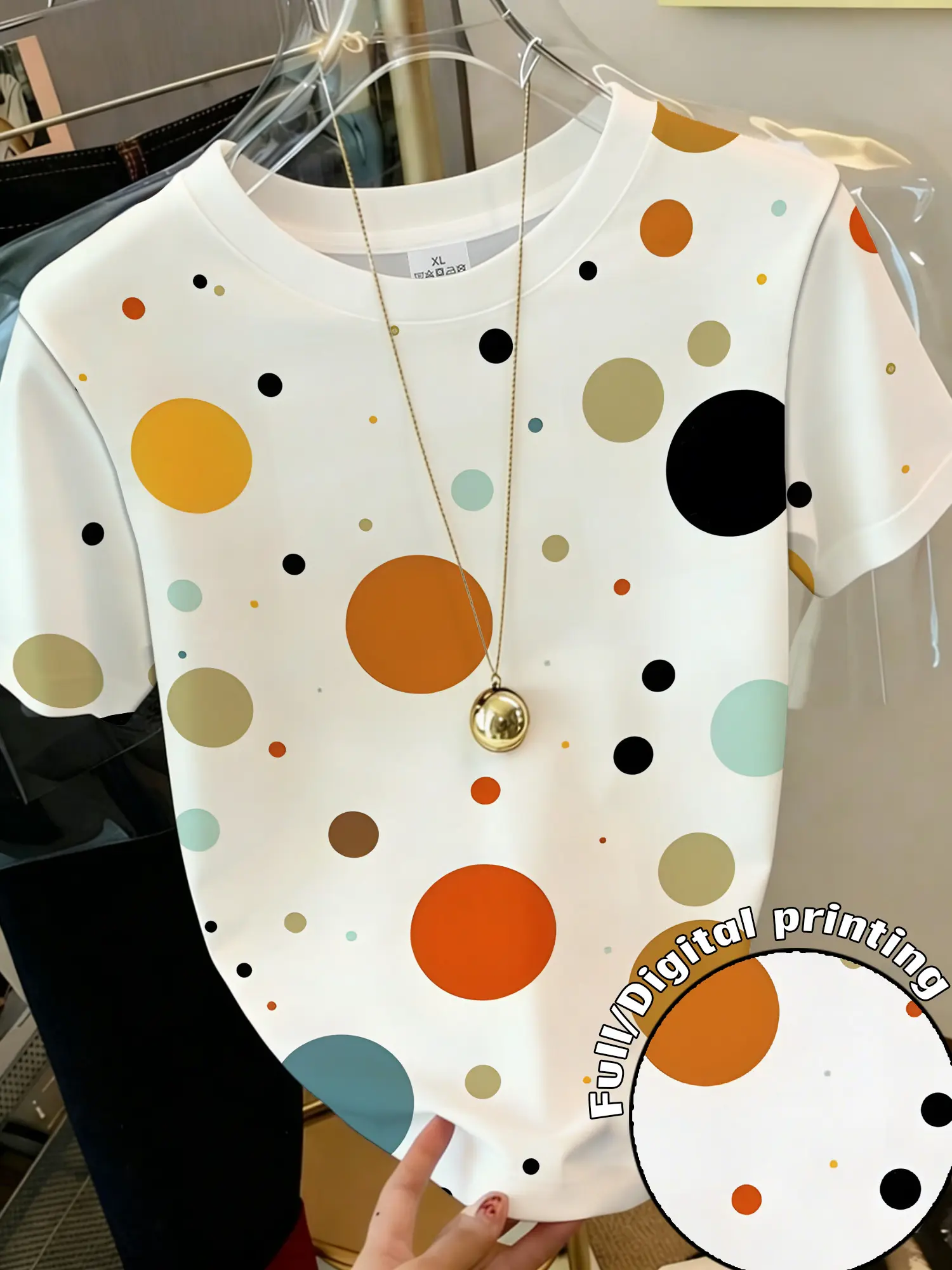 Summer Women'S Polka Dot Print Round Neck Short-Sleeve T-Shirt, Stylish And Youthful - Suitable For Everyday Home Wear And Casual Outdoor Outfits