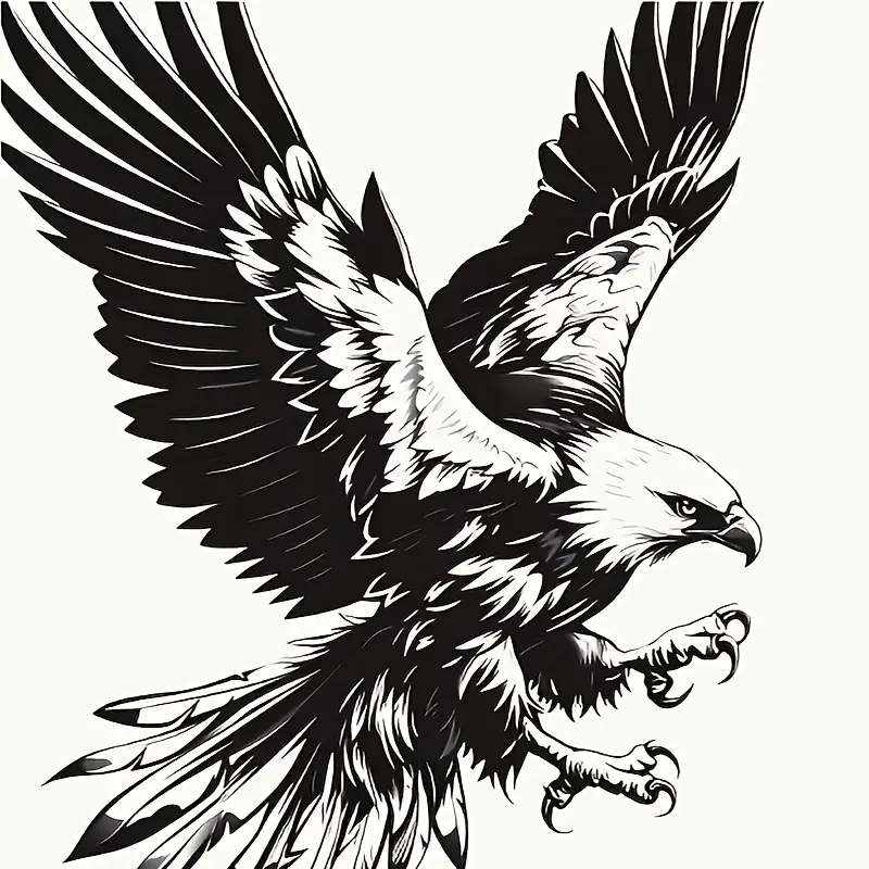 1PC Majestic Eagle Spread Wings Sticker, Powerful Black & White Line Body Decal, Sticker Decals, Motorcycle Stickers, Suitable for Motorcycles, Cars, Bicycle Helmets, Laptops, Luggage, Skateboards, Hardcore Personalized Scratch Cover Sticker