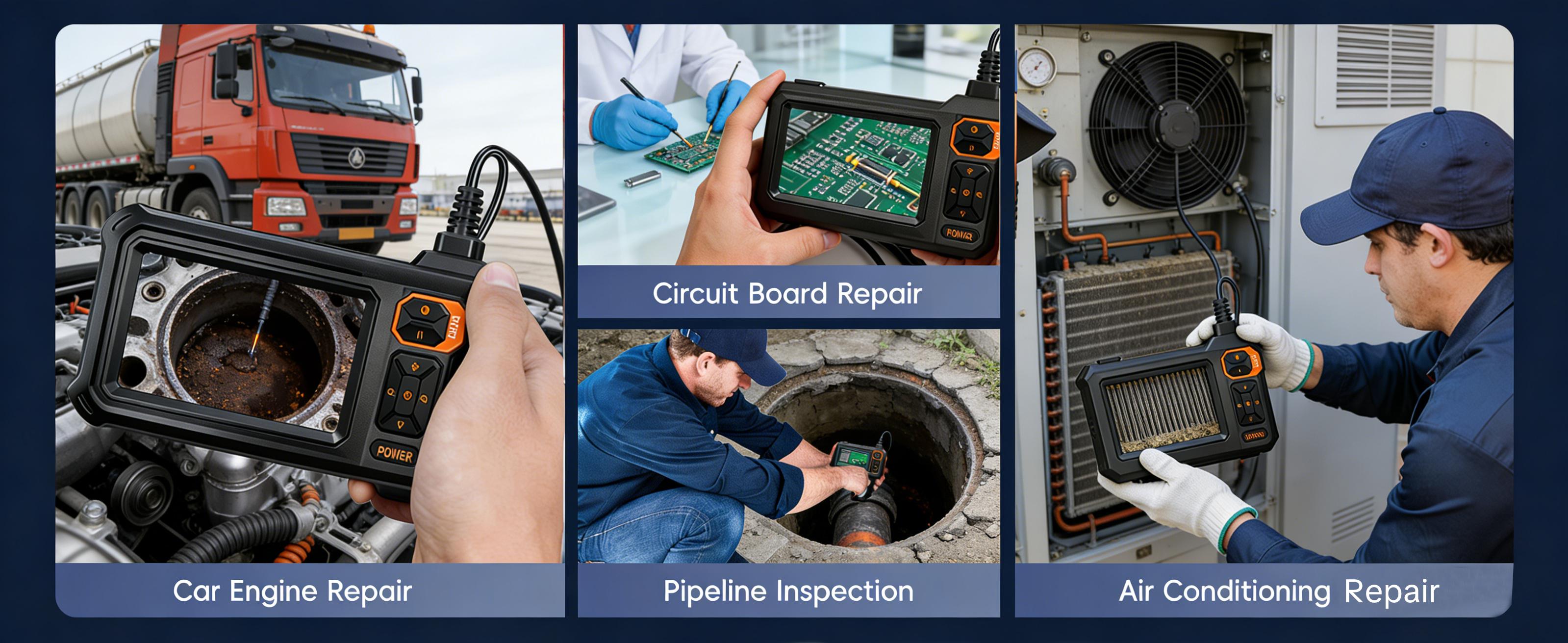 SEESE 16.5FT Borescope Camera with Light, 4.3" HD Screen, Waterproof Endoscope with 8 LED Lights, Semi-Rigid Cable for Sewer, Drain, Pipe Inspection