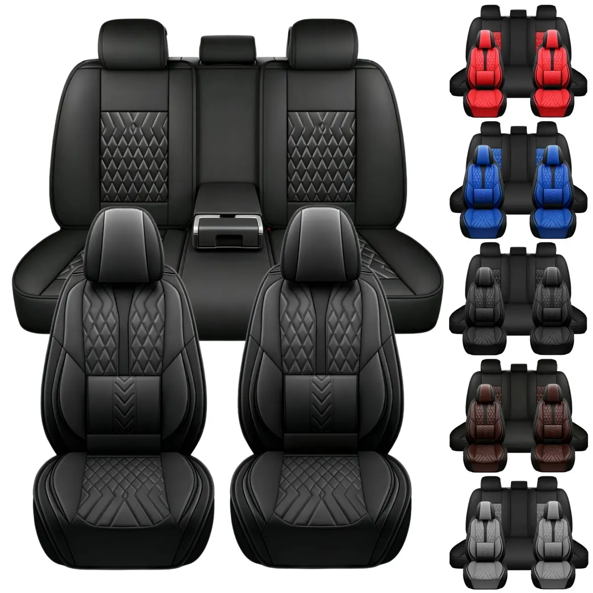 For Chevrolet Equinox Car SUV 5 Seat Covers Full Set with Storage Bag, PU Leather Front Rear Protector Cushion Protector Pad Mat, Breathable Non-Slip Waterproof 4 Seasons, 40/60 60/40 50/50 40/20/40 Split Rear Benches, Cars Accessories, Full Surround