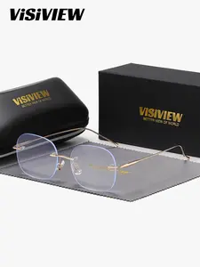 VISIVIEW 1 Piece Unisex Frameless Plano Glasses，Anti Blue Light Square Plano Glasses , Exudes Refinement, Lightweight Eyewear