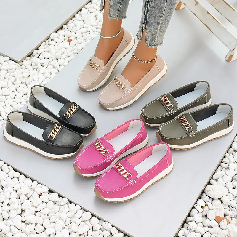 Women's Fashionable Metal Chain Decor Slip-on Loafers, Multi-color Comfortable Casual Flat Shoes