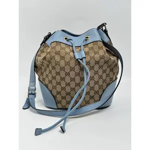 Pre-owned GUCCI canvas Shoulder Bags GG Drawstring Bucket Bag – Beige / Light Blue SH393GG