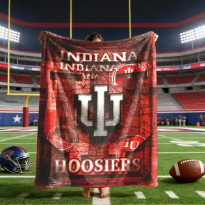 Indiana University Mountain Hoosiers Retro Team Logo Flannel Blanket, Large Soft Lightweight Warm, Perfect for Bed Sofa Office Camping Travel