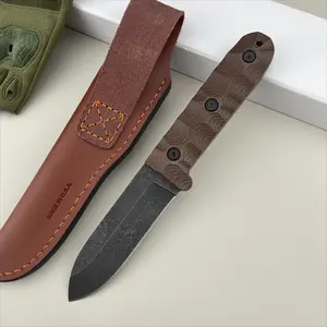 PR4 Multi-Purpose Camping Fixed Knife D2 Steel Blade Linen Handle Leather Sheath Included Ideal for Outdoor Hiking Fishing Travel Nice Gift for Men