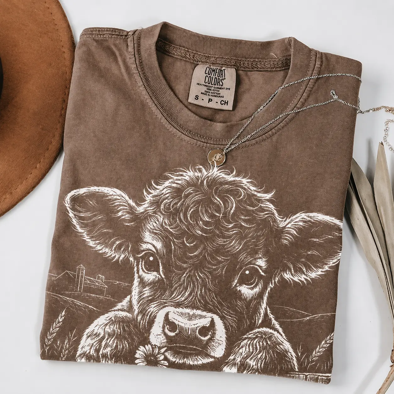 [Sale Up To 55%] Comfort Colors Highland Cow Shirt, Vintage Farmhouse Cow Graphic Tee, Rustic Country Western Design, Casual Unisex T-Shirt, Cozy Cottagecore Vibe - Leo Prime