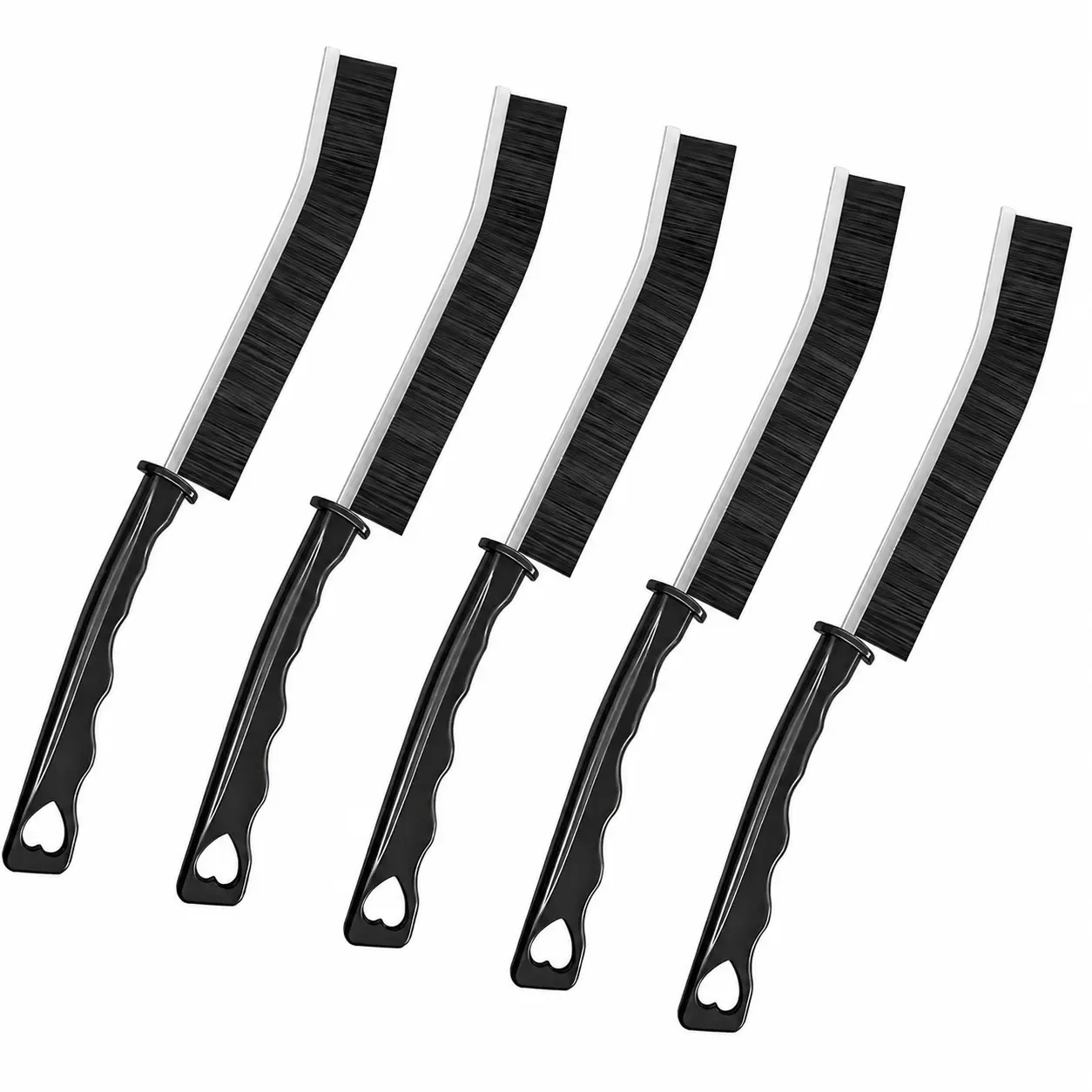 5-Pack Hard Bristle Crevice Cleaning Brush Set, Multifunctional Narrow Scrub Brushes for Grout Lines, Kitchen Sinks, Bathroom Tiles, Window Tracks, Shower Corners, Faucets and Toilets, Black
