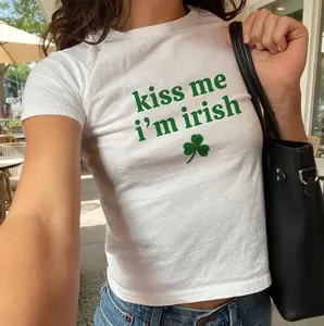 Kiss Me I'm Irish Baby Tee 90s Irish Baby Tee St Patty's Baby Tee Flirty St Patrick's Day Shirt Irish Luck Baby Tee Y2K Trendy Baby Tee