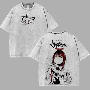 Chainsaw Man Makima Villains Control Devil villains v13 Washed T-shirt Double-Sided Print, Anime Manga Washed Shirt Top streetwear Cotton Fabric casual menswear streetwear graphic tee