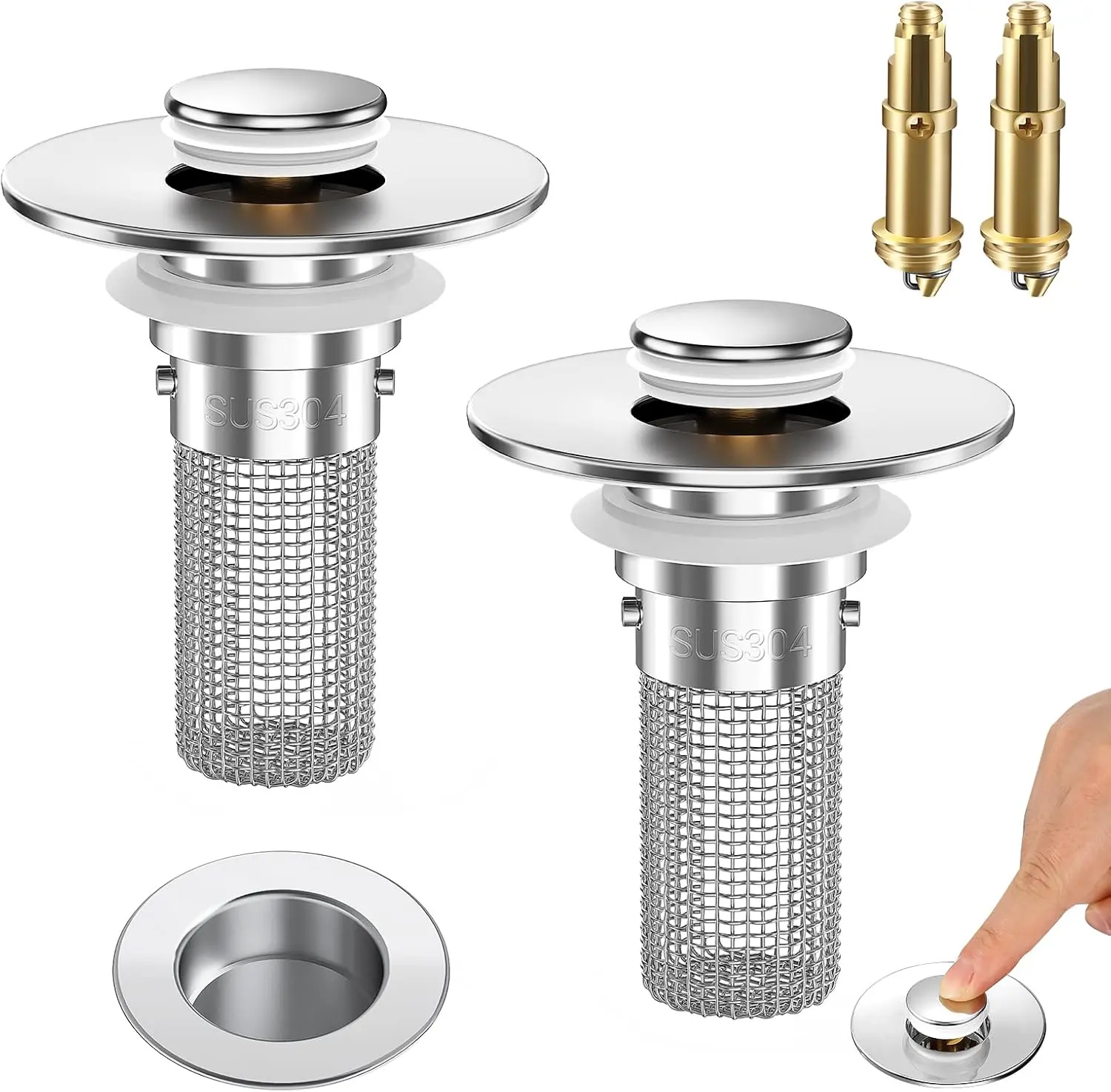 Bathroom  Stopper Hair Catcher, Pop Up  Drain Filter with Removable Stainless Steel Filter Basket Hair Catcher, for US Bathroom  Stopper Replacement. 3-in-1 kitchen  drain strainer drain stopper