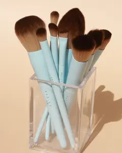 Basics By B Luxury 10pc Vegan Brush Set – Pastel Blue, Soft Bristles, Professional Quality, Cruelty-Free – Perfect for Beginners & Artists