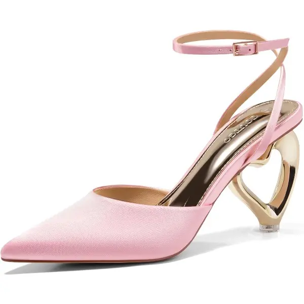 Coutgo Womens Kitten Heels Closed Pointed Toe Heart Heel Ankle Strap Satin Pumps Wedding Prom Dress Valentine Shoes Coutgo Womens Kitten Heels Closed Pointed Toe Heart Heel Ankle Strap Satin Pumps Wedding Prom Dress Valentine Shoes