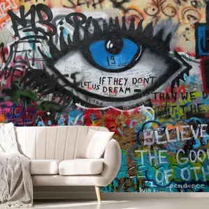 1Pc Decorative Tapestries Abstract Graffiti Eyes Wallpaper Colorful Letter Graffiti Wall Mural For Bedroom Modern Home Decor Living Room Dining Room Office