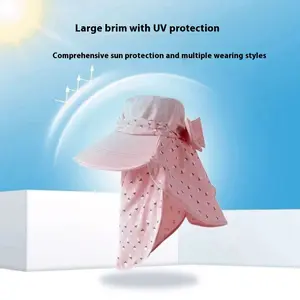 Women's face and neck sun protection hat Anti-UV wide-brim Summer sunshade hat Sun hat with mask