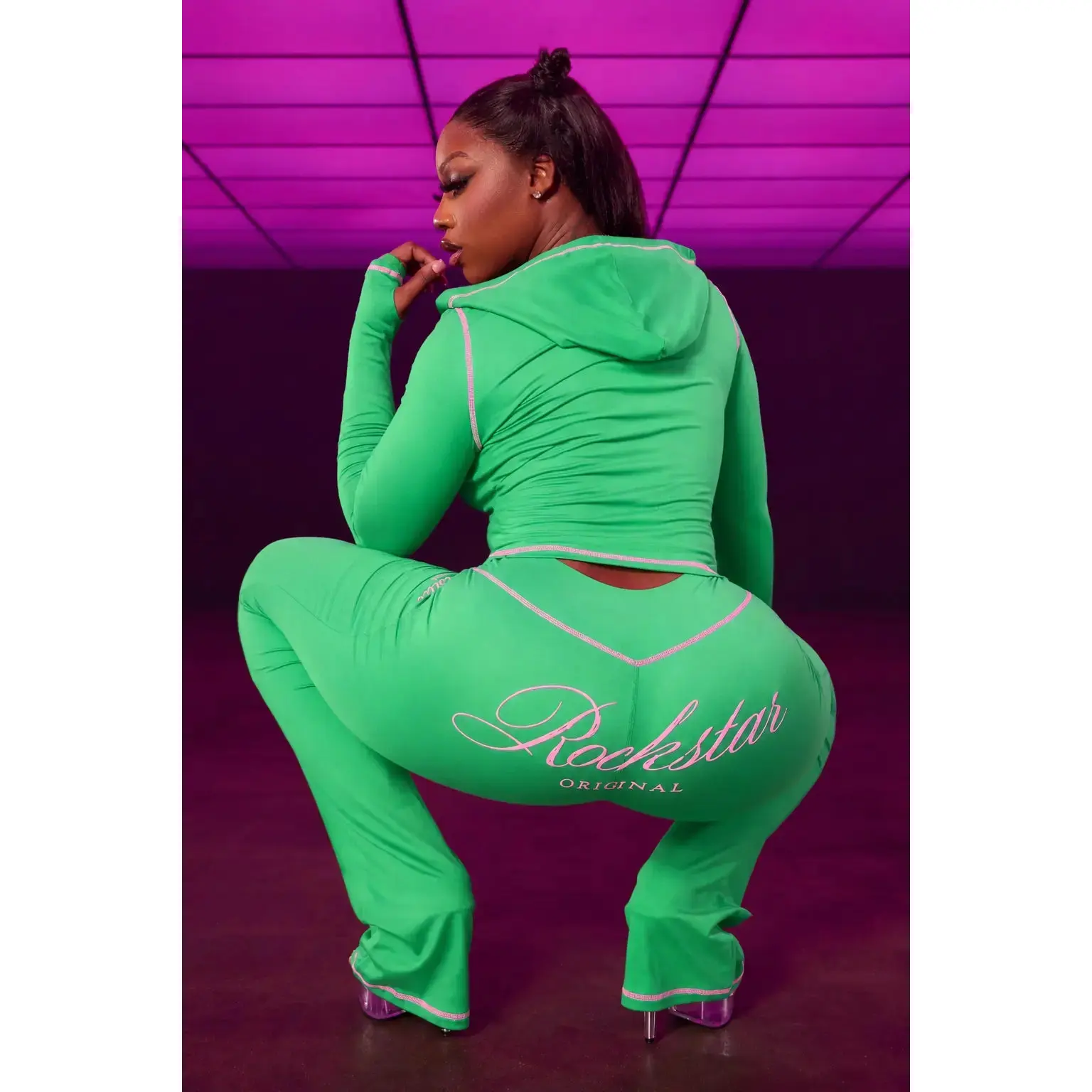 Arzena Green/Pink Zip Up Lounge Track Set