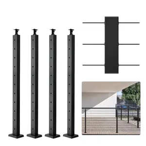 VEVOR Cable Rail Post, 36x 1.5x 1.5, Level Deck Stair Post Cable Handrail Post Stainless Steel Brushed Finishing Deck Railing DIY Picket Without Hole Stair Railing Kit with Mount Bracket BlackVEVOR Super Brand Day
