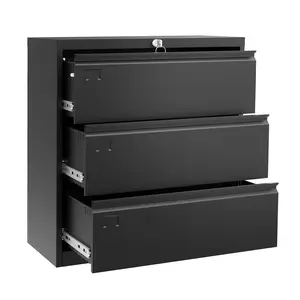 3 Drawer Lateral File Cabinet with Lock – Heavy Duty Metal Filing Cabinet for Letter & Legal Documents, Wide Storage for Home Office (Black)