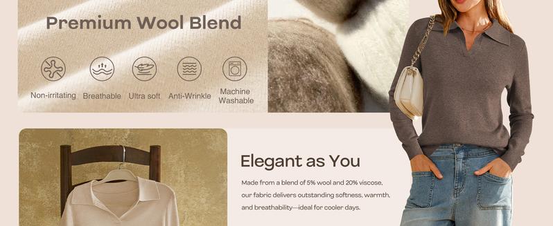 Arach&Cloz Women’s Wool Blend Polo Shirts Fall Sweaters Business Casual Outfits 2025,TikTokShopBlackFriday