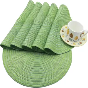 Set of 6 Round Woven Table Mats, 15 Inch Cotton Polyester Dining Table Pads, Perfect for Holiday Parties, Durable and Stylish Design