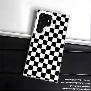 Checkerboard Pattern Phone Case for SAMSUNG GALAXY S22 S23 S24 FE ULTRA PLUS Hard TPU PET PC Black White Stylish Gift Ideas Anti-drop Cellphone Protective Case Shockproof Protector Mobile Phone Cover