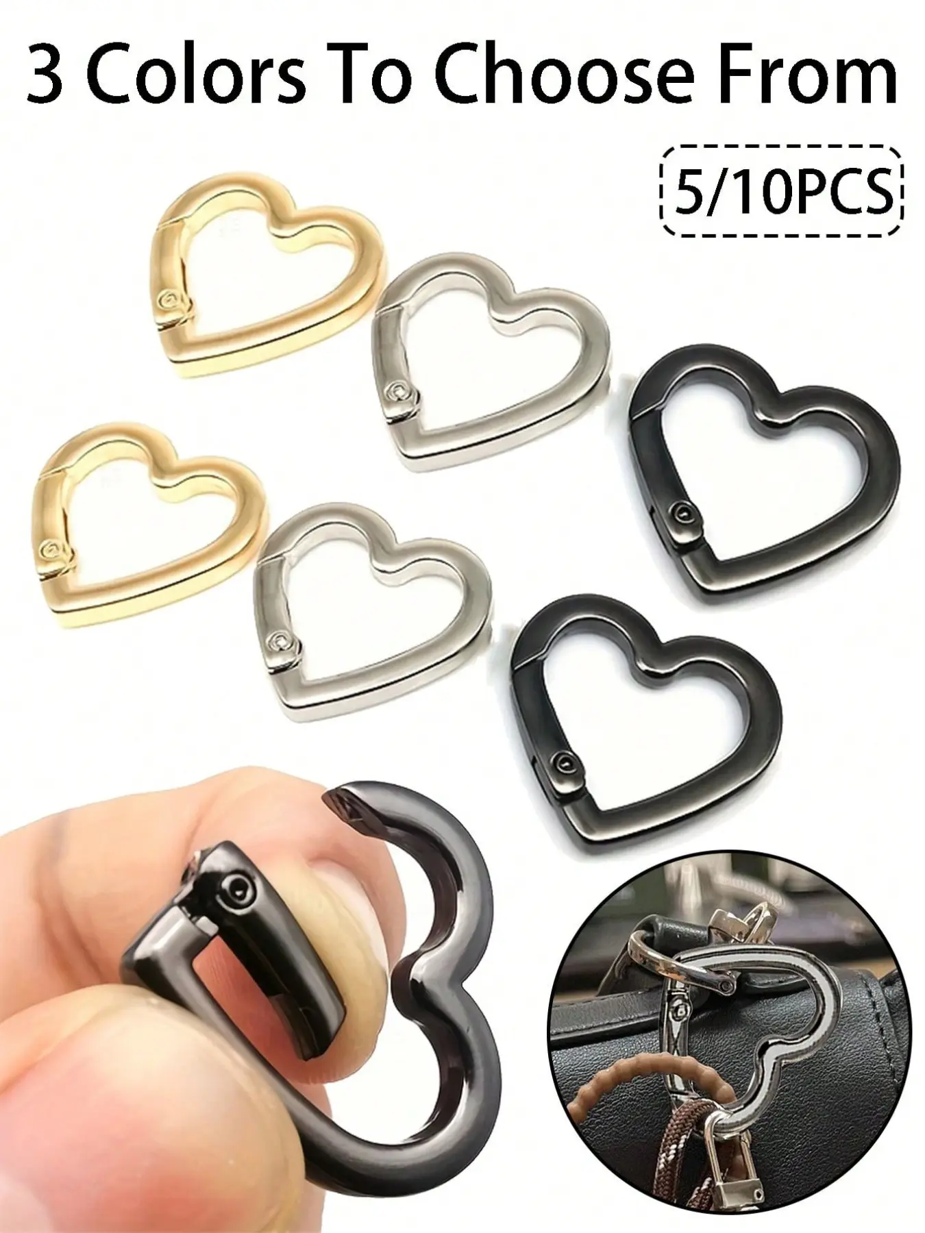 Metal Heart Shaped Spring Buckle, Keychain, Bag Hook, Extender Clip, Pet Leash, Luggage Hardware, Travel Accessory, DIY Crafts, Hanging Bag Buckle, Accessories For Bags, Purse Accessories, Bag Accessory, Handbag Accessory, Various Accessories
