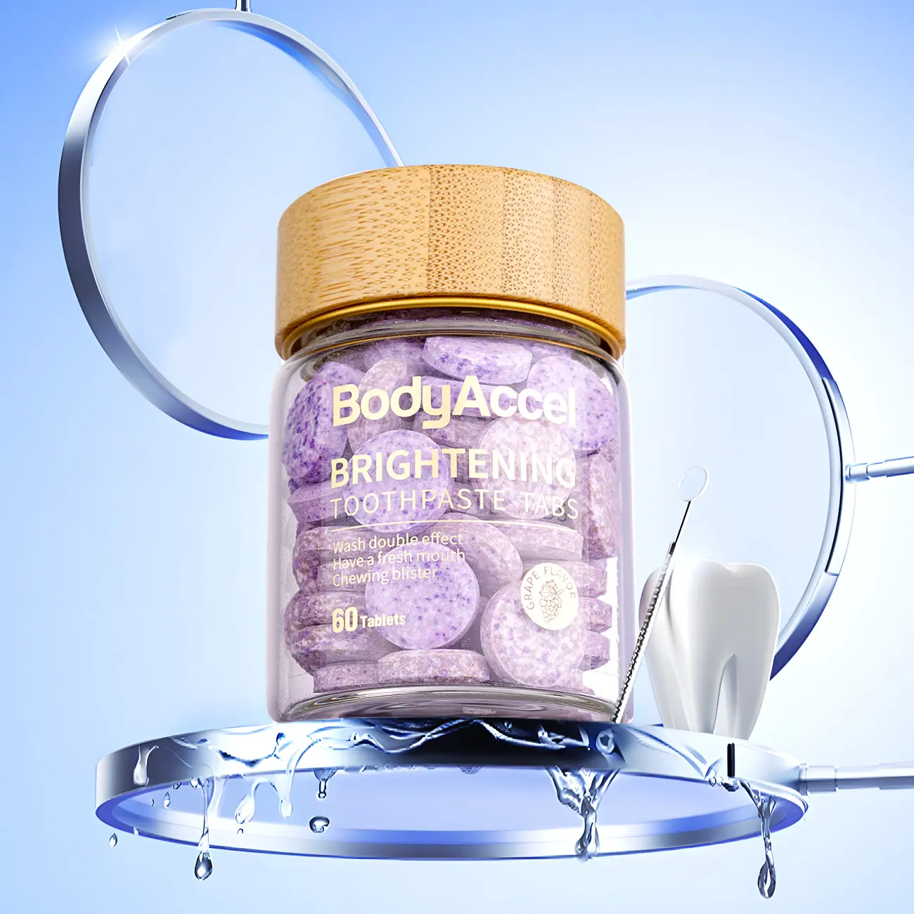 【BodyAccel】Toothpaste Tablets  Fluoride Free, Plastic Free, Eco & Travel Friendly -Teeth Deep Cleaning